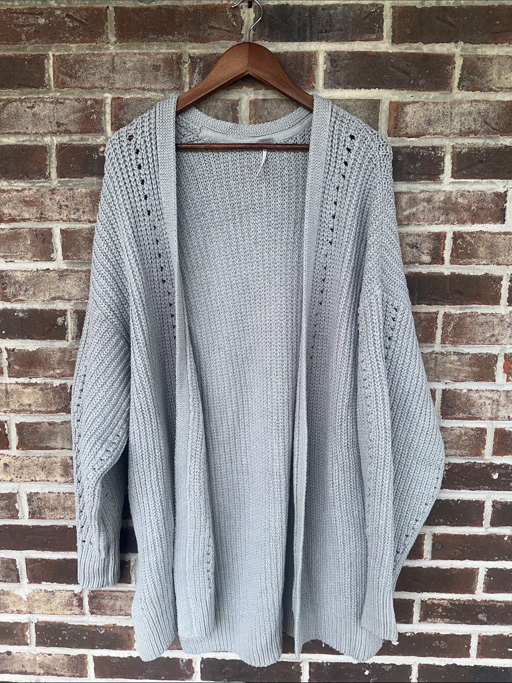 FREE PEOPLE Light Gray Open-Front Knit Women's Sweater Cardigan